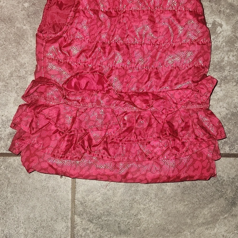 Little Lass Ruffle Vest Size 24 months Hot Pink/ Gold Fur Hood